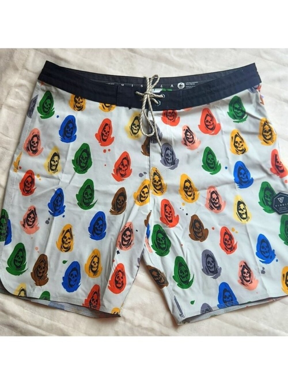 VISSLA Men's Summer, Pool, Beach, Multicolor Skull, Grim Reaper Pattern Shorts